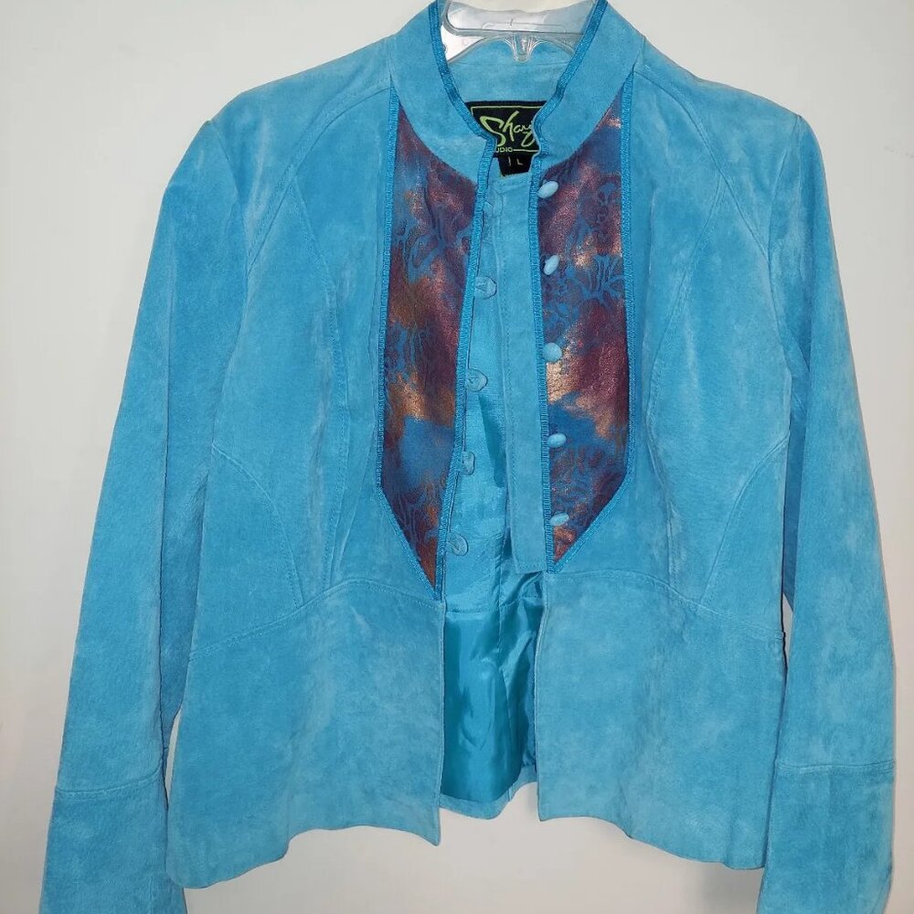 SHARIF Studio women’s Soft Leather jacket Large Teal Blue